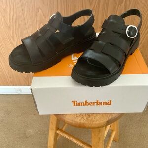Women Timberland Black Leather Buckle Sandals